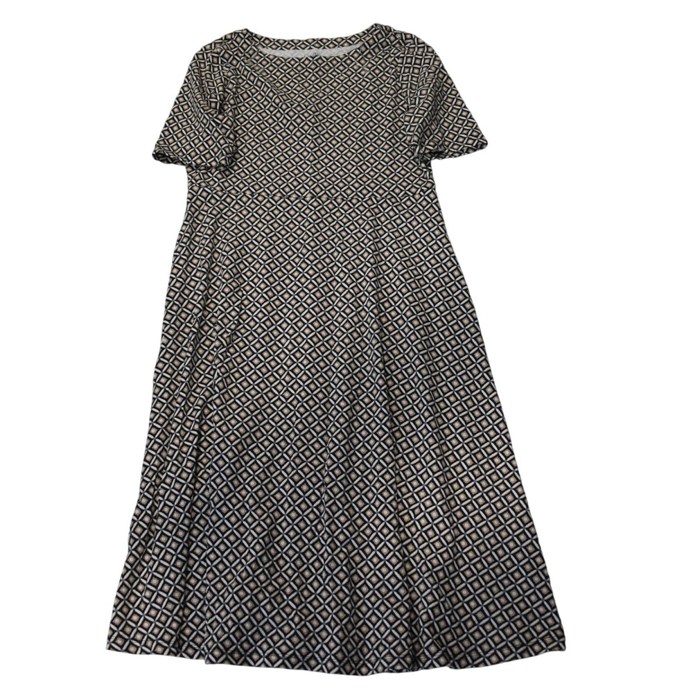 Croft & Barrow Midi Dress Women Medium Black Tan Excellent Geometric Short Slv